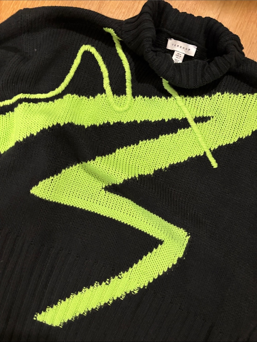 Black & Neon Green Turtleneck Sweater | Topshop - Picture 3 of 3